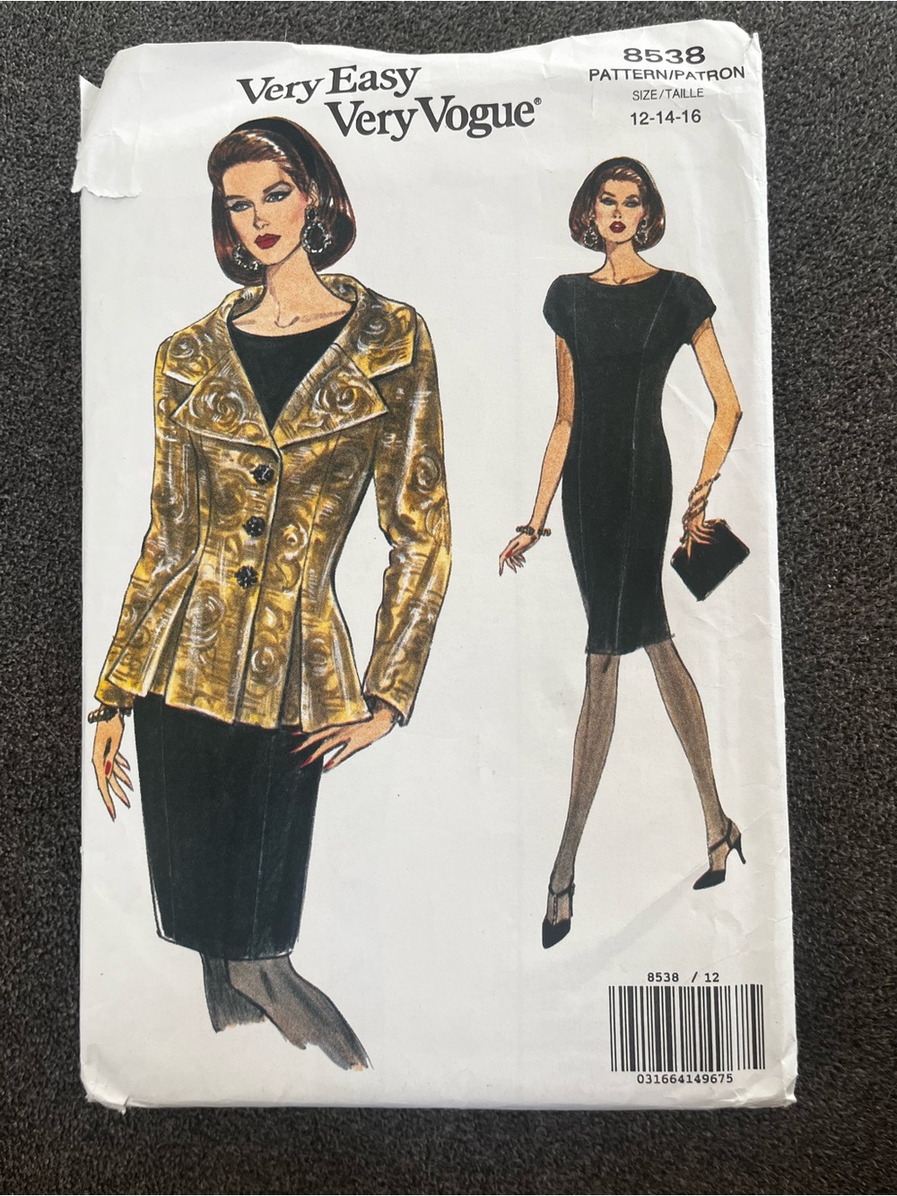 Vogue Gold Brocade Peplum Jacket and Dress Pattern